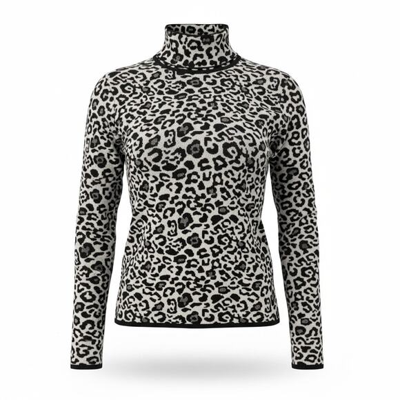 Renuar Black & White Leopard Print Mock Neck Sweater Size Small - Picture 2 of 9